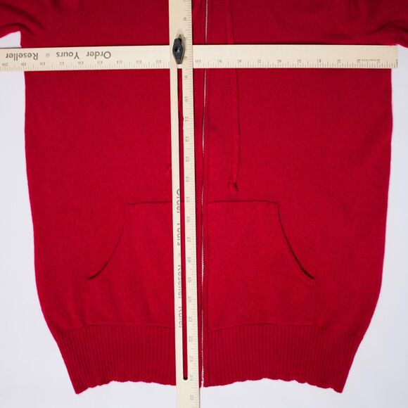 C By Bloomingdale's Red 100% 2-Ply Cashmere Full-Zip Hoodie Sweater Women Size S - Picture 13 of 15